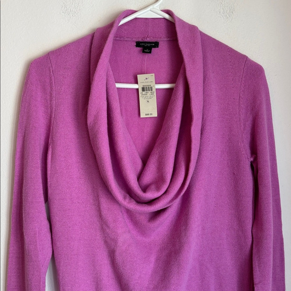 Ann Taylor Cowl neck Magenta wool angora rabbit hair cashmere Sweater small NWT - Picture 2 of 13